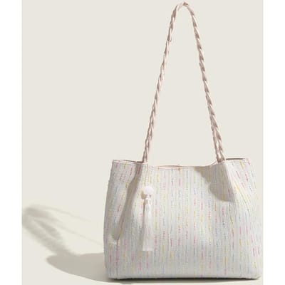 Neonkleur Gebreide Tote Bag Dames Nieuwe Schoudertas met Grote Capaciteit Pendelen Okseltas Canvas Tas Dames white