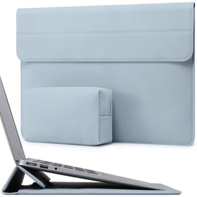 13,3-14 Inch Laptophoes Tas met Standaard Functie voor MacBook Pro 14, MacBook Air 13, Surface Laptop 13.5, Lichtblauw