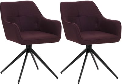 Set van 2 eetkamerstoelen MCW-O47, keukenstoel armleuning, draaibaar met automatische terugvering, stof/textiel (270g/m²) ~ bordeaux