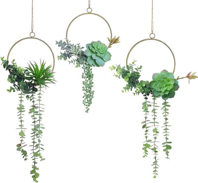 Omgoods - Set van 3 Kunstmatige Succulenten Wreaths met Geometrische Hoepels