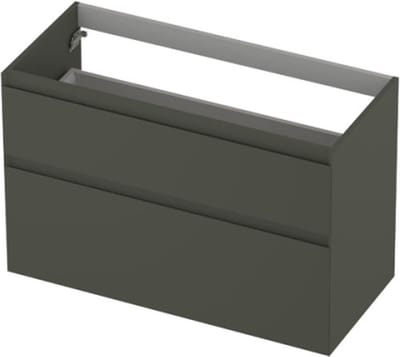INK® wastafelonderkast 2 laden greeploos gelakt asymmetrisch 100x45x65cm, mat beton groen