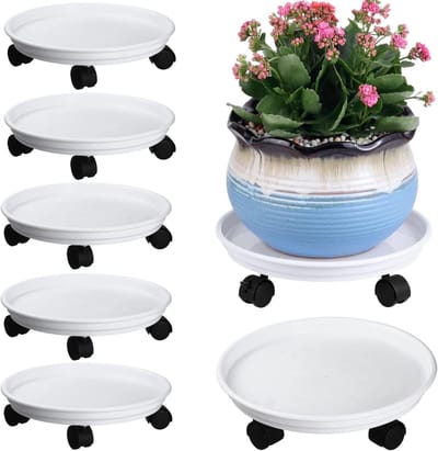 Plant Trolley Set - Rolplantenstandaard - Zware Potten Verplaatsen - 360 Graden Zwenkwielen - 6 Stuks 33cm - Wit