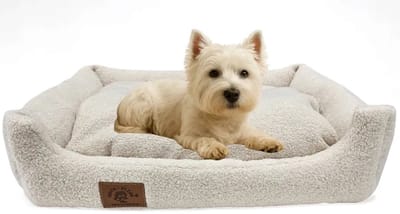 Hondenbed 70x60 cm Bouclé – Zacht en Comfortabel Hondenkussen voor Kleine en Middelgrote Honden – Machinewasbaar, Antislip, Luxe Sofa voor Huisdieren, beige