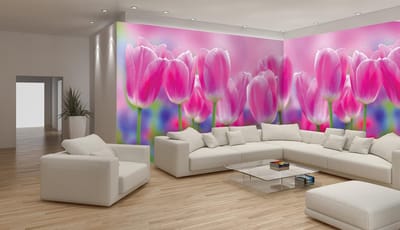 Fotobehang Vlies Tulpen, Bloemen | Roze | GROOT 832x254cm