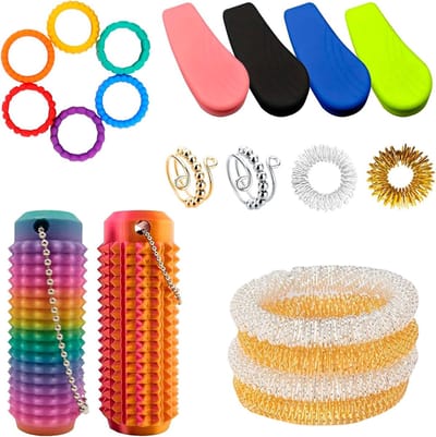 20-delige set met verstelbare anti-stress ringen, acupressuur ringen, massage armbanden en sensorische ringen voor ontspanning en stressverlichting
