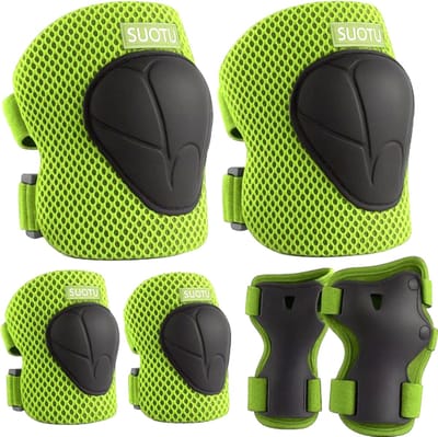 Suotu Skate Beschermset Kinderen - Skate bescherming - Skeeler Beschermset - Groen/Zwart - S