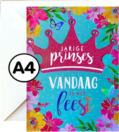 Grote Verjaardagskaart Kind Meisje - A4 Wenskaart - XXL - Met Envelop