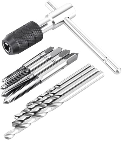 Dailygoods- Tapsleutelset 9-delig - T-handgreep - Ratel - Lagerstaal - Spiraalboren - Schroeftappen - Noodzakelijk handgereedschap - Tapset