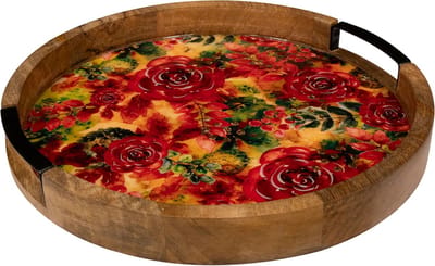 TS Collection - Dienblad Rose rouge - 35x4 - Metaal & Epoxy - Exclusieve woonitems voor binnen - Handgemaakt - Unieke print - Designed by Lammie