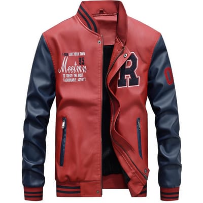 Leren Jas, Baseball Uniform, Modieuze Geborduurde Gewassen PU Heren Nieuwe Leren Jas XXXXL brown