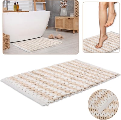 Crèmewitte Gevlochten Badkamermat/mat 50x80 cm - absorberende pluche microvezel, hoog gramsgewicht