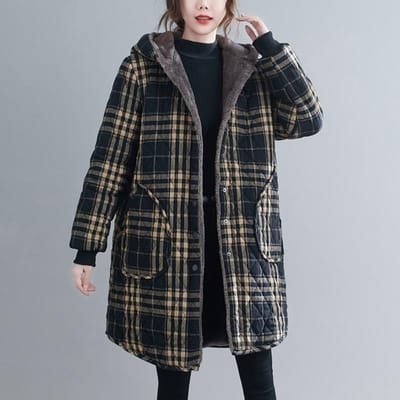 Casual winterjassen Gestreepte capuchon, gewatteerde dikkere jassen Dameskleding Grote maat lange parka's Winterkatoenen jassen XXL zwart