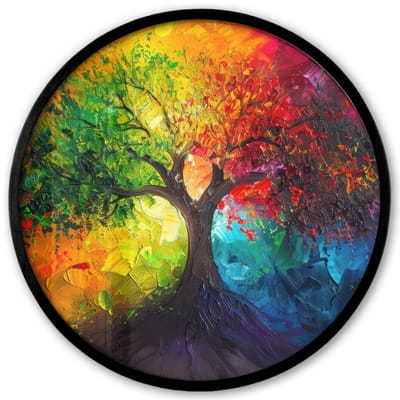 Poster in lijst Rond - Fotolijst 40x40 cm - Posters - Boom - Kleurrijk - Modern - Abstract - Ronde posterlijst zwart - Decoratie - Wanddecoratie woonkamer - Muurdecoratie slaapkamer