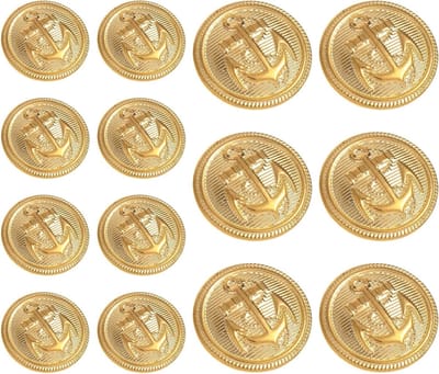 14-delige Set Gouden Blazer Knoppen - 18mm & 23mm Knopen voor Kostuums, Jassen en Uniformen