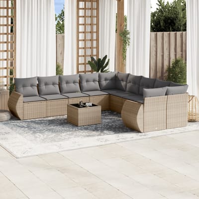 vidaXL - 11-delige - Tuinset - met - kussens - poly - rattan - beige