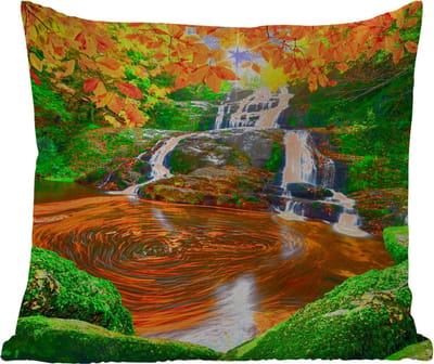 Tuinkussen - Natuur - Waterval - Stenen - Mos - Bladeren - Groen - 40x40 cm - Weerbestendig