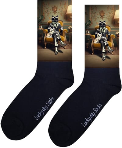Zwarte kat - Valentijns Cadeau - Grappige sokken - Leuke sokken - Hem Haar sokken - Vrolijke sokken - Sint cadeau - Vaderdag - Moederdag - Verjaardag cadeau - Kerst cadeau - Leuk Cadeau - Retro - Vintage - Print sokken - Socks maken Happy - 37-44
