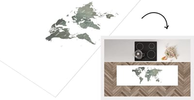 Keukenloper - Loper keuken - Wereldkaart - Waterverf - Aardrijkskunde - 150x50 cm - Keukenloper vinyl