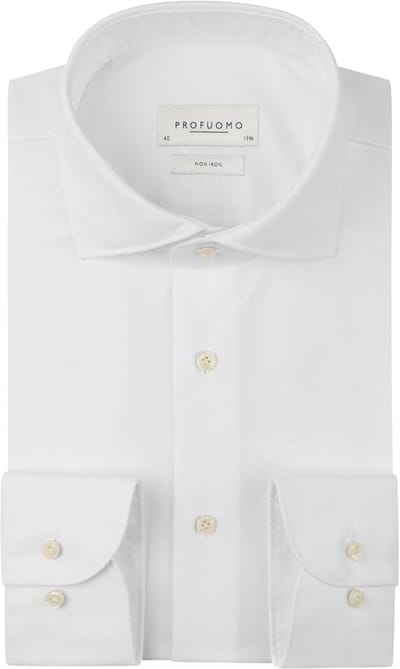 Profuomo slim fit heren overhemd - Oxford - wit - Strijkvrij - Boordmaat: 39