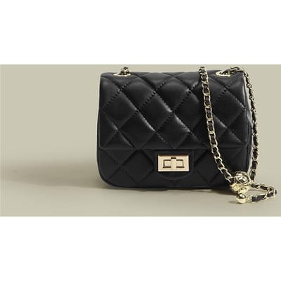 Stijlvolle zwarte tas met diamanten ketting, dames schoudertas, crossbodytas met Xiaoxiang-patroon, kleine vierkante tas 18*7*14cm zwart
