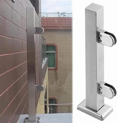 Glazen Balustradepaal - Glazenhekpaal Terrashek - Balkon Afschermen - Roestvrij Staal - 85cm - Zilver