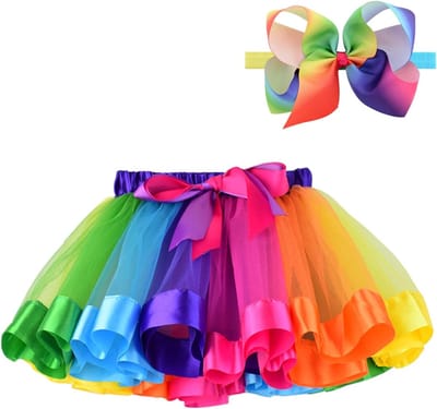 Jumada's - Tutu rok - Petticoat - Regenboog - Inclusief haarstrik - Maat 110/116 & 122/128