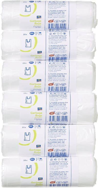 Vuilniszakken 50 liter - pedaalemmerzakken met handvatten - 120 (6 x 20) afvalzakken - 62 x 75 cm - WIt