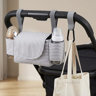 2 in 1 Set: Kinderwagen Tas + Tassenhaak | Buggy / Stroller / Wandelwagen Organizer Kinderwagentas - Tassenhaak - Flessenhouder / Bekerhouder - Luiertas Accessoires