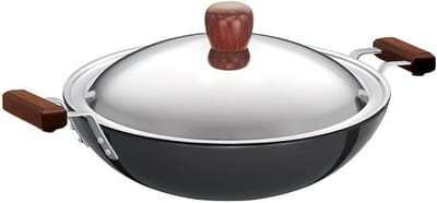 Frituurpan met Deksel - Kadhai Pan - Frituren en Roerbakken - Hard Geanodiseerd Aluminium - 375 Liter Capaciteit - Grijs