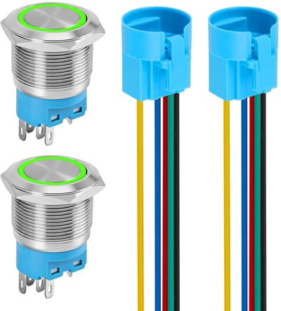 Momentane drukknoppen 22 mm - roestvrij staal - zelfherstellend - waterdicht IP65 met kabel - ShopVlot