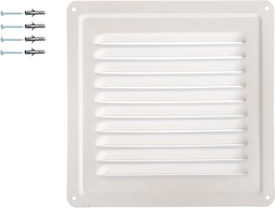 Vierkant Wit Metalen Ventilatierooster Zinkstaal 18x18 cm voor Binnen en Buiten met RAL 9016 Coating