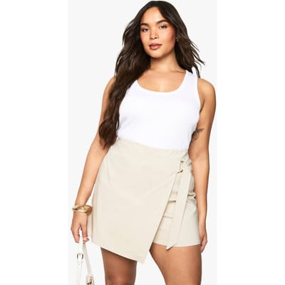 boohoo Dames Plus Wrap Gesp Skort | Steen | Maat: 44