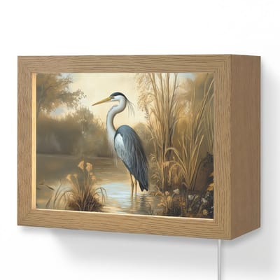 Wandlamp 20x15 cm - Oplaadbaar - Reiger - Water - Planten - Wandlampen binnen woonkamer - Slaapkamer lamp met kabel - Decoratieve nachtlamp - Vloerlamp snoer
