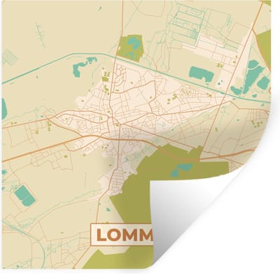 Muurstickers - Sticker Folie - Plattegrond - Stadskaart - Vintage - Lommel - Kaart - 100x100 cm - Plakfolie - Muurstickers Kinderkamer - Zelfklevend Behang XXL - Zelfklevend behangpapier - Stickerfolie