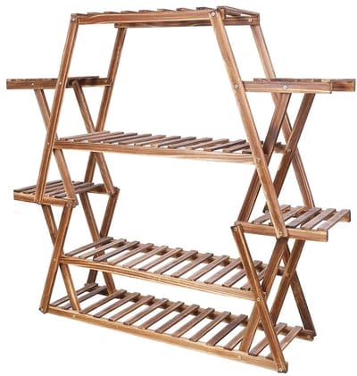 ByRoos Kast - 1 stuk - Plantenstandaard - Plantenkast - Plantenpotten standaard - Plankenkast - Open kast - Kast met planken - Huiselijke kast - Studeerkamer - Balkonkast - Tuinkast - Gangkast - 5-laagse kast - Hout - Bruin