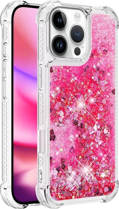 Coverup Hoesje - Geschikt voor iPhone 16 Pro Hoesje - Coverup Liquid Glitter Back Cover - Pink