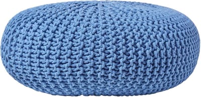 Homescapes Grote gebreide poef 100% katoen, blauw