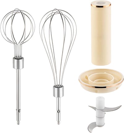 Draadloze Handmixer - Keukenmixer Garde - Bakken En Koken - 4-in-1 Functionaliteit - 300 ml Hakmolen - Beige