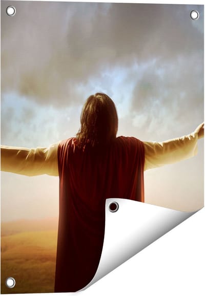 Gards Tuinposter Jezus Christus aan het Bidden bij Zonsopgang - 40x50 cm - Tuindoek - Tuindecoratie - Wanddecoratie buiten - Tuinschilderij