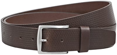 Landley Leren Herenriem met Visgraat Structuur – 4,0 cm Breed - Luxe Jeans Riem - Donkerbruin - Lengte totaal 120 cm / Riemmaat 105