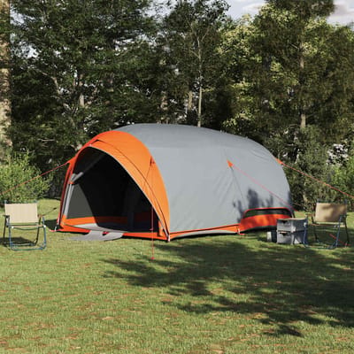 vidaXL - Tunnel - tent - 6-persoons - Waterdicht - Grijs - en - Oranje - taft