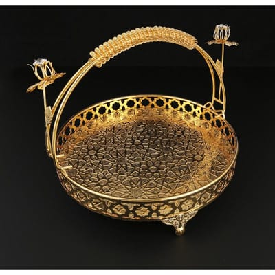 Gouden Europese Vintage Fruitschaal, High-End Rond, Hotel Fruitmand, Taartbord Ornamenten, Woonkamer Multifunctionele Mode brown