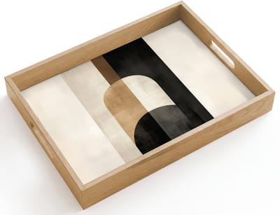 Dienblad hout 40x30 cm - Schootdienblad - Geometrische - Vormen - Wit - Borrelplank rechthoek - Plateau dienbladen