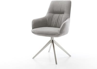 Eetkamerstoel Zelia-Flex met armleuning kruisframe breed roestvrij staal zachte stof met structuur grijs 360° draaibaar rocker-functie pocketveer kern