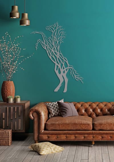 Metalen Wanddecoratie Paarden – Zilver – 60x45 cm – Luxe Dieren Wandkunst