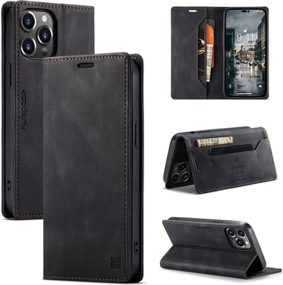 Luxe Flip Case met RFID Bescherming Kaarthouder en Magneetsluiting voor iPhone 14 Pro _ Zwart