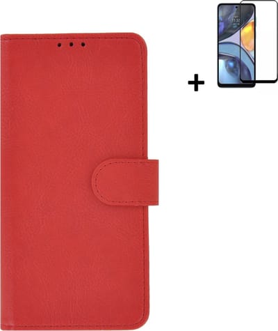 MoDo hoesje Geschikt voor Motorola Moto G22 - Kunstleer Book Case - Rood hoesje met full screenprotector