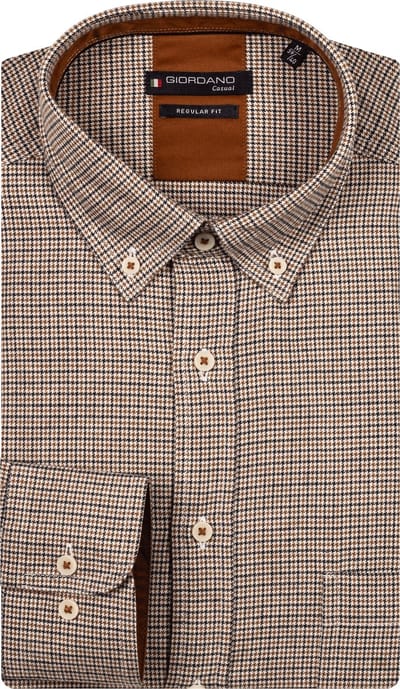 Giordano – Ivy – Heren – Overhemd – Pied-de-Poule – Bruin – 527310-80
