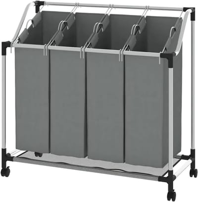 RWB® Wasmand 4 Vakken - Wasmand Vier Vakken - Wasmand - Grijs - ‎96 x 40 x 92 cm