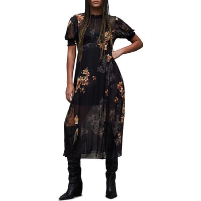 AllSaints Laverna Stargazer Dr Black Größe: 38 | Midikleider Outlet | Damen | Schwarz